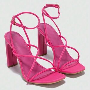 Women Criss Cross Chunky Heeled Sandals, Fashion Summer Ankle Strap Sandals